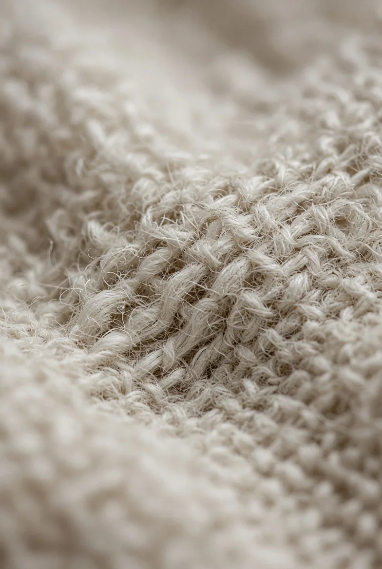 Extreme macro view of loose cream textile fibres